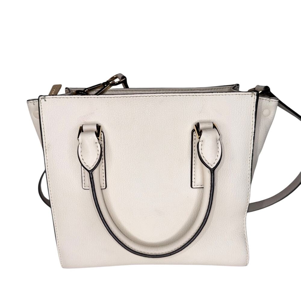 Michael Kors Ivory Pebbled Leather Purse Handbag Crossbody Square Satchel - Picture 5 of 11